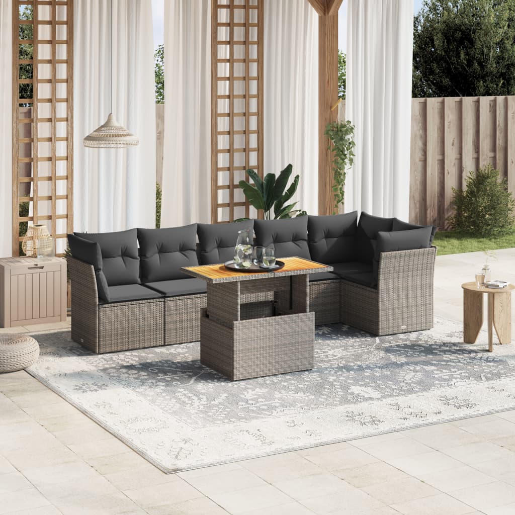 vidaXL 7-Piece Lounge Set with Cushions Poly Rattan Black