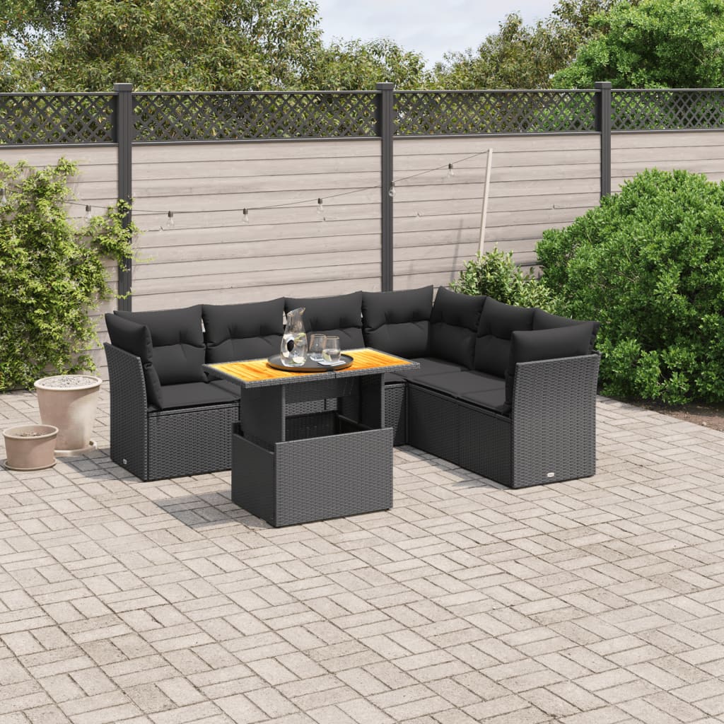 vidaXL 7-Piece Lounge Set with Cushions Poly Rattan Black