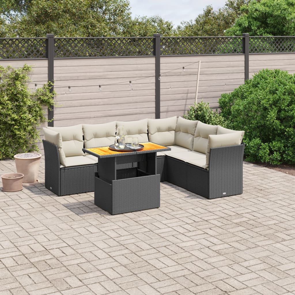 vidaXL 7-Piece Lounge Set with Cushions Poly Rattan Black
