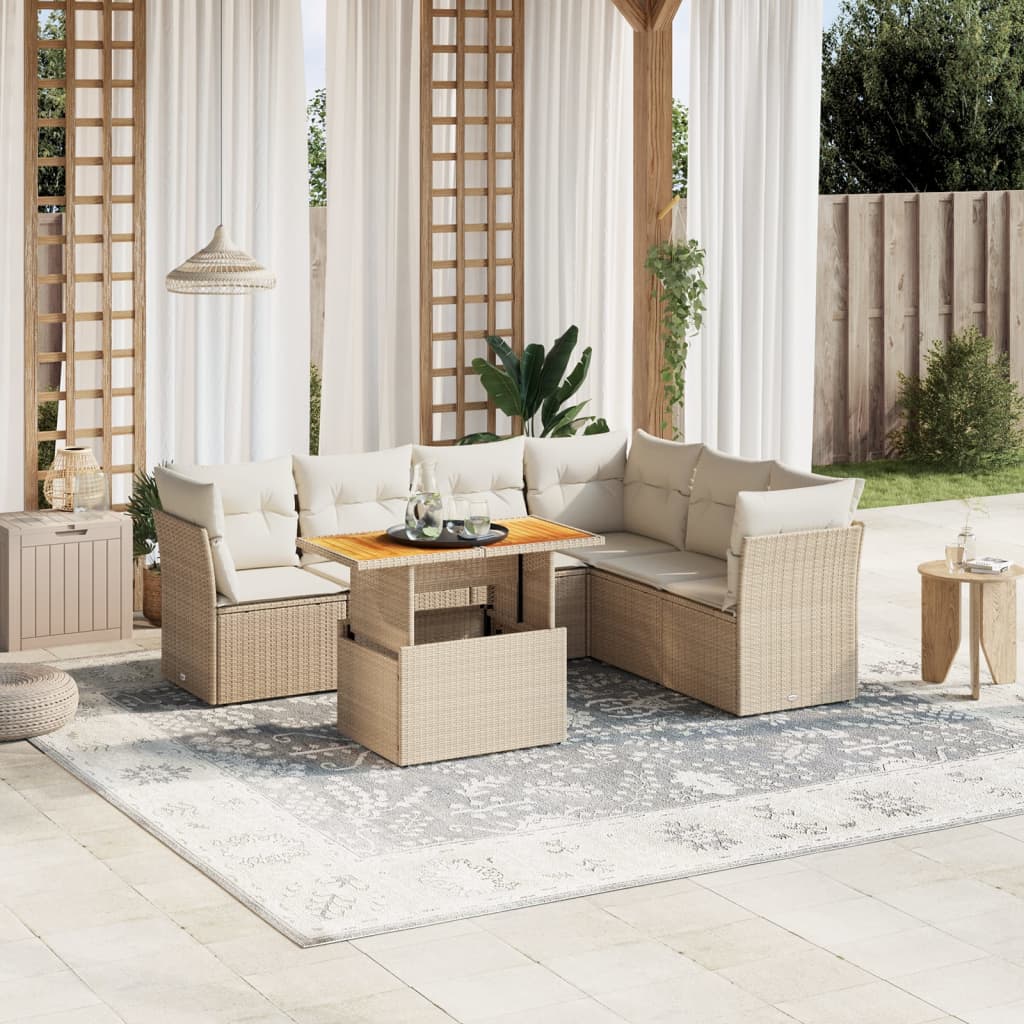 vidaXL 7-Piece Lounge Set with Cushions Poly Rattan Black