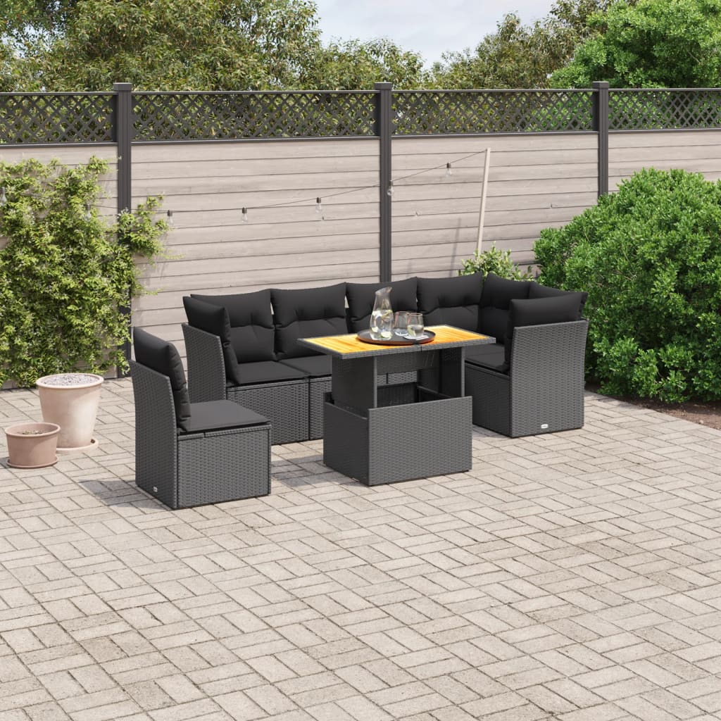vidaXL 7-Piece Lounge Set with Cushions Poly Rattan Black