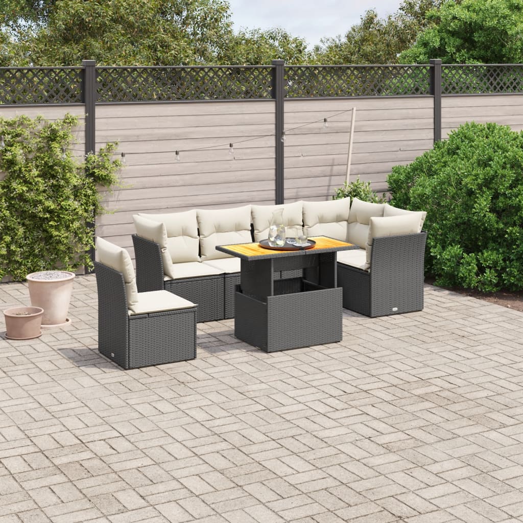 vidaXL 7-Piece Lounge Set with Cushions Poly Rattan Black