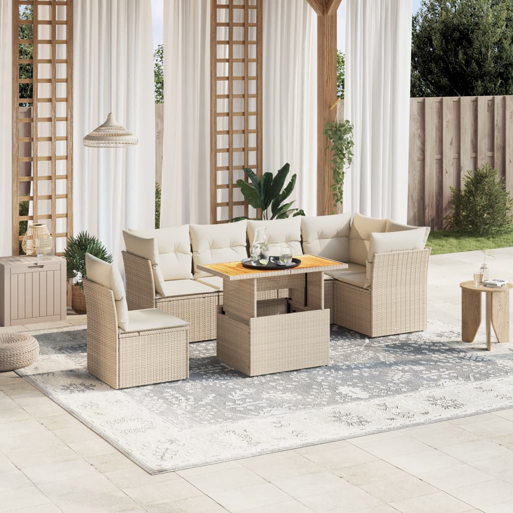 vidaXL 7-Piece Lounge Set with Cushions Poly Rattan Black