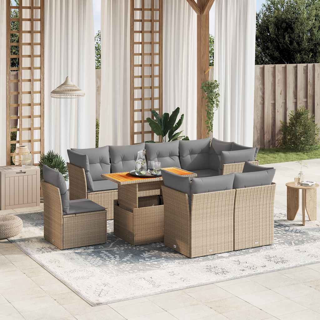 vidaXL 9-delige Loungeset met kussens poly rattan zwart