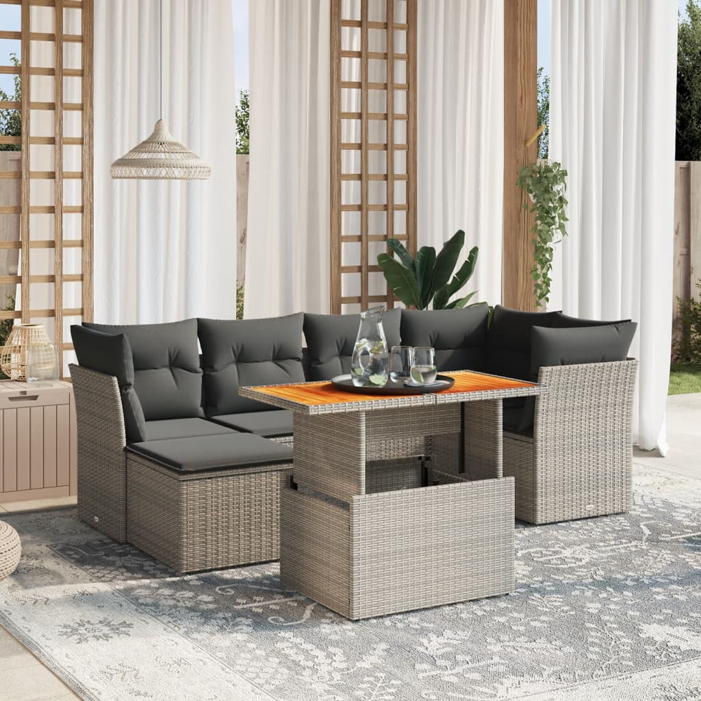 vidaXL 7-Piece Lounge Set with Cushions Poly Rattan Black