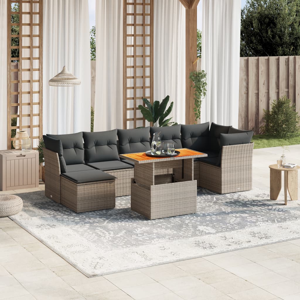vidaXL 8-delige Loungeset met kussens poly rattan zwart