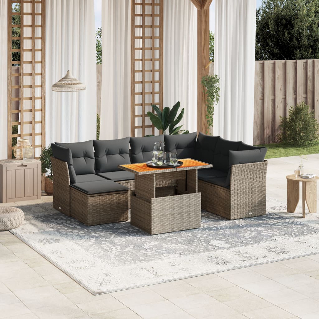 vidaXL 8-delige Loungeset met kussens poly rattan zwart