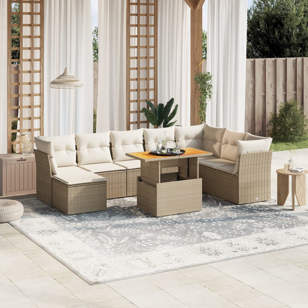 vidaXL 9-delige Loungeset met kussens poly rattan zwart
