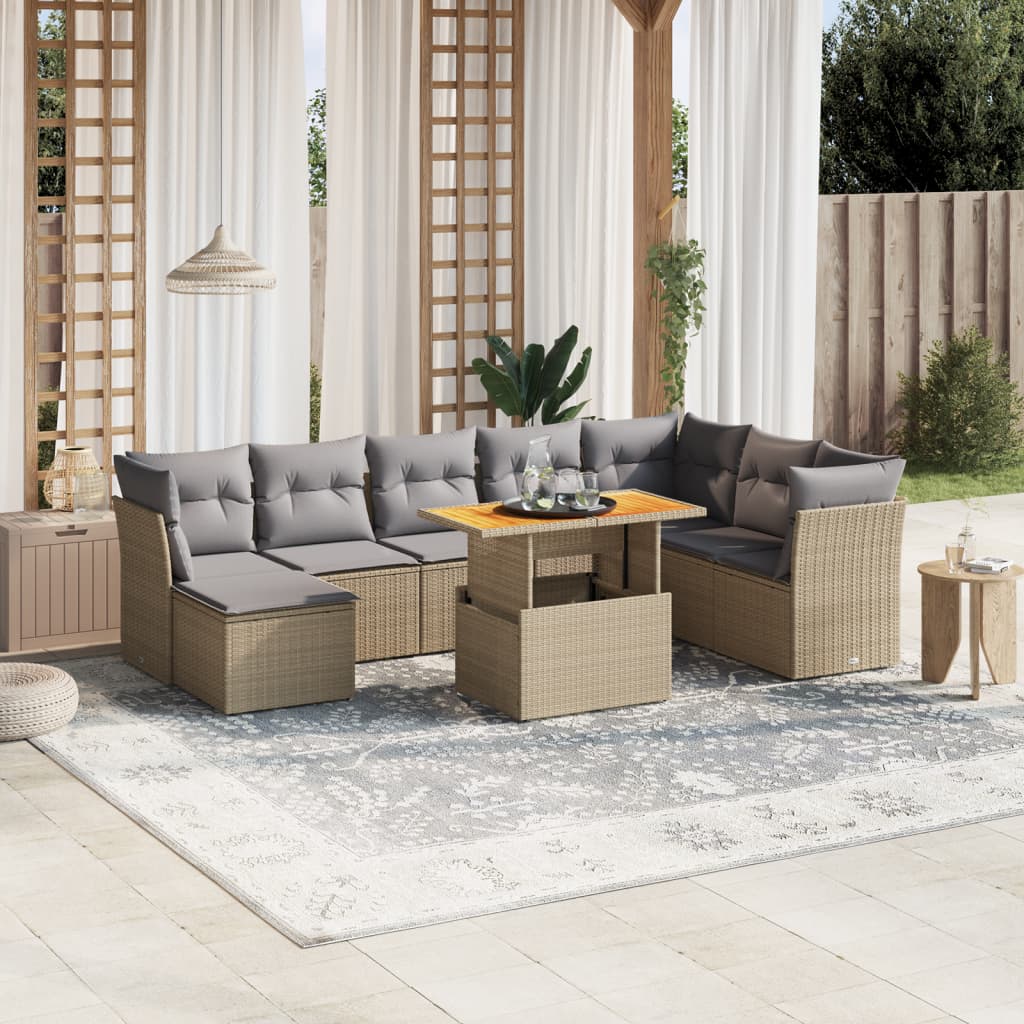 vidaXL 9-delige Loungeset met kussens poly rattan zwart