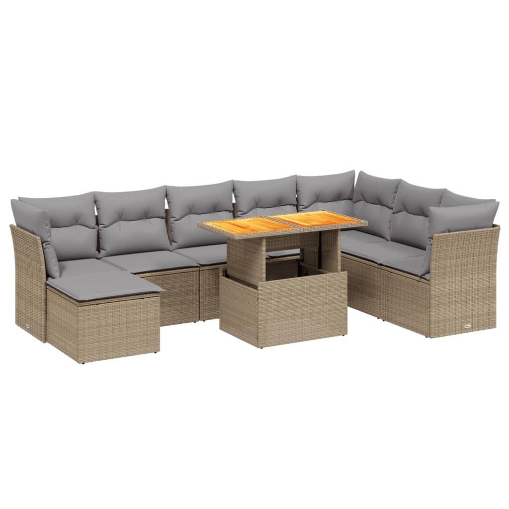 vidaXL 9-delige Loungeset met kussens poly rattan zwart