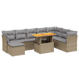 vidaXL 9-delige Loungeset met kussens poly rattan zwart