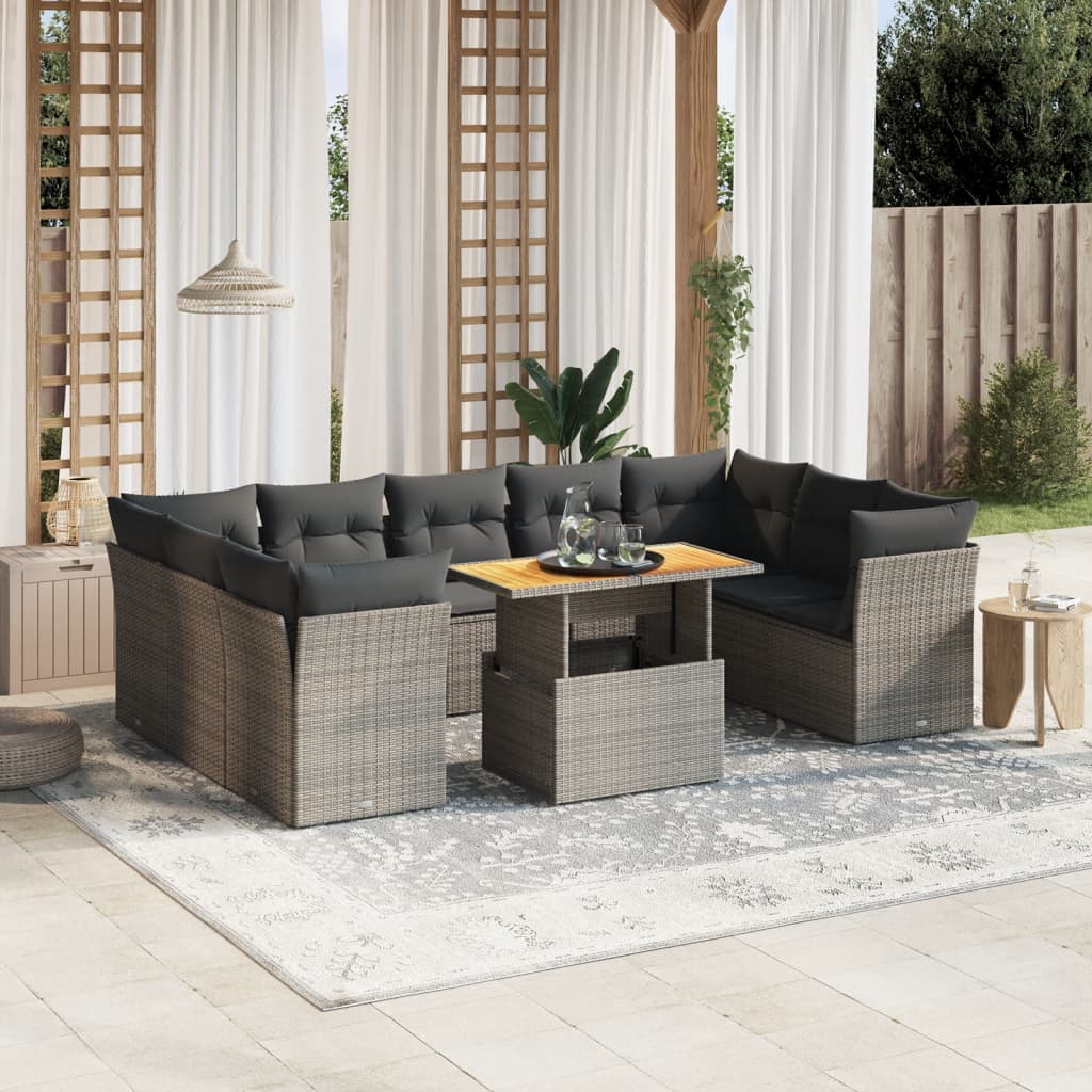 vidaXL 10-Piece Lounge Set with Cushions Poly Rattan Black
