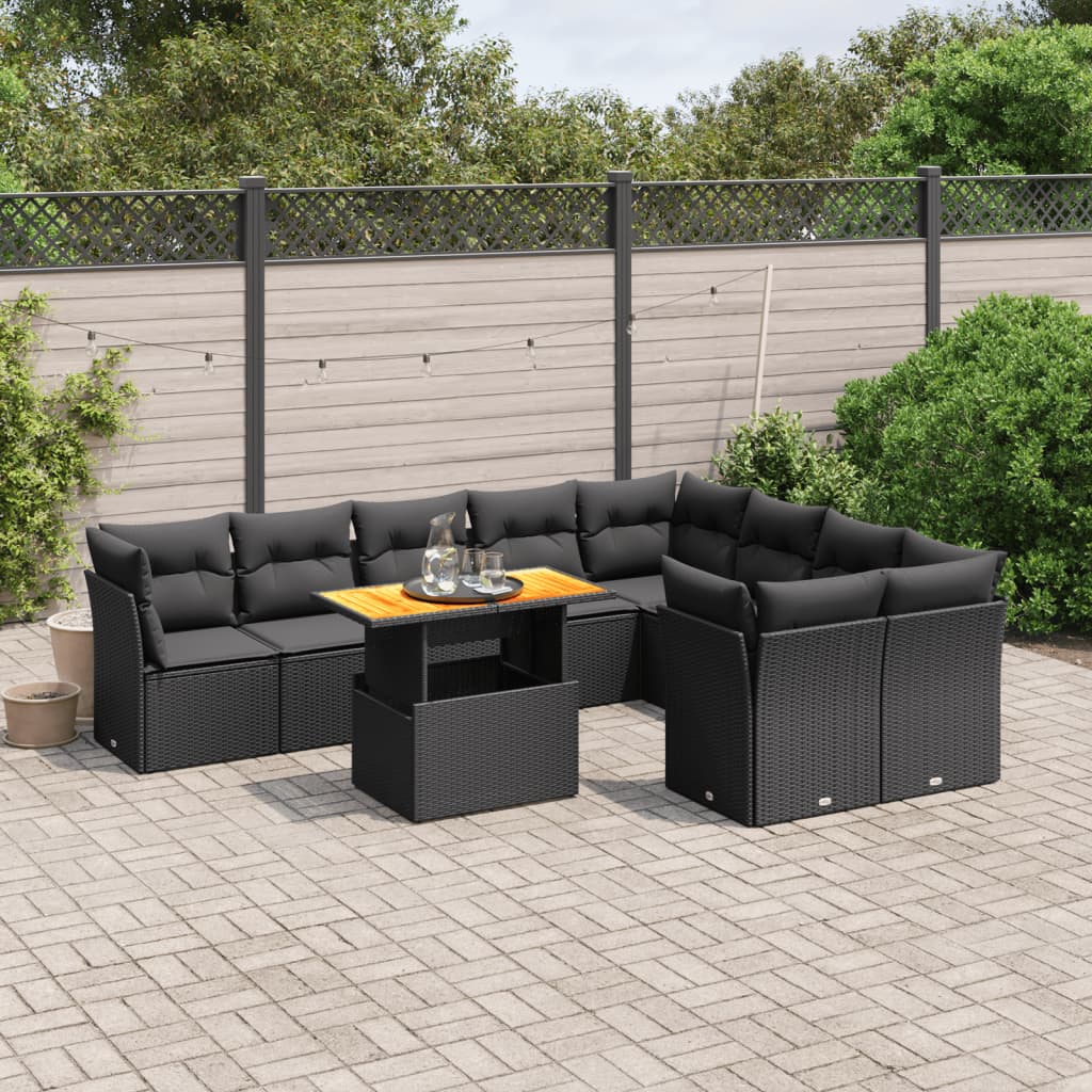 vidaXL 10-Piece Lounge Set with Cushions Poly Rattan Black