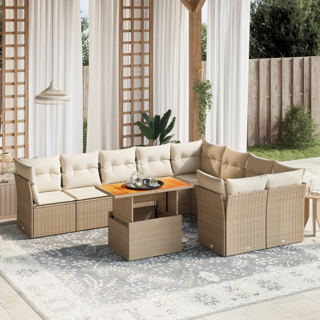 vidaXL 10-Piece Lounge Set with Cushions Poly Rattan Black