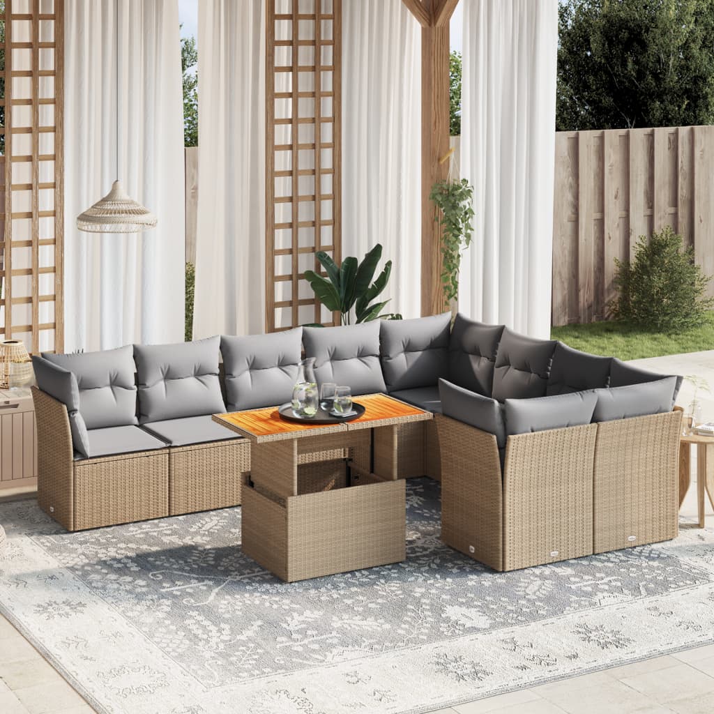 vidaXL 10-Piece Lounge Set with Cushions Poly Rattan Black