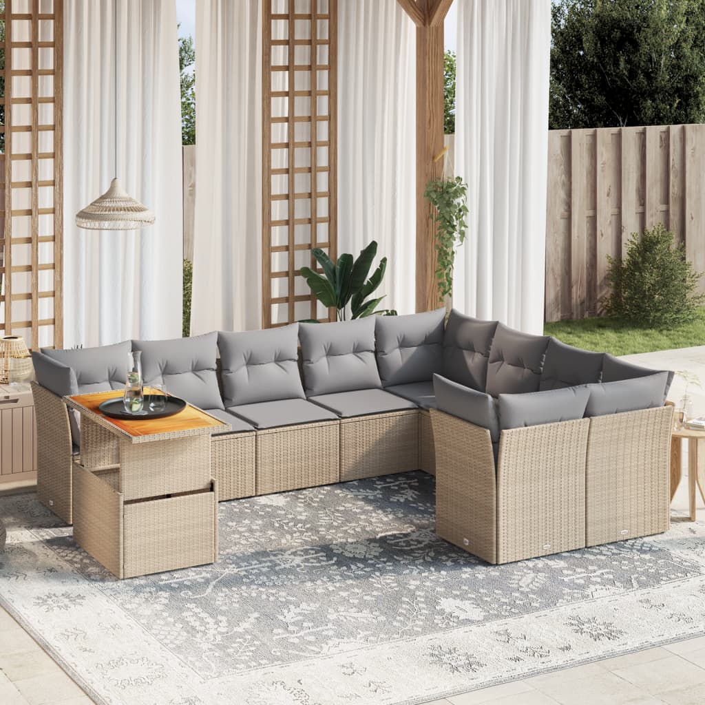 vidaXL 10-Piece Lounge Set with Cushions Poly Rattan Black