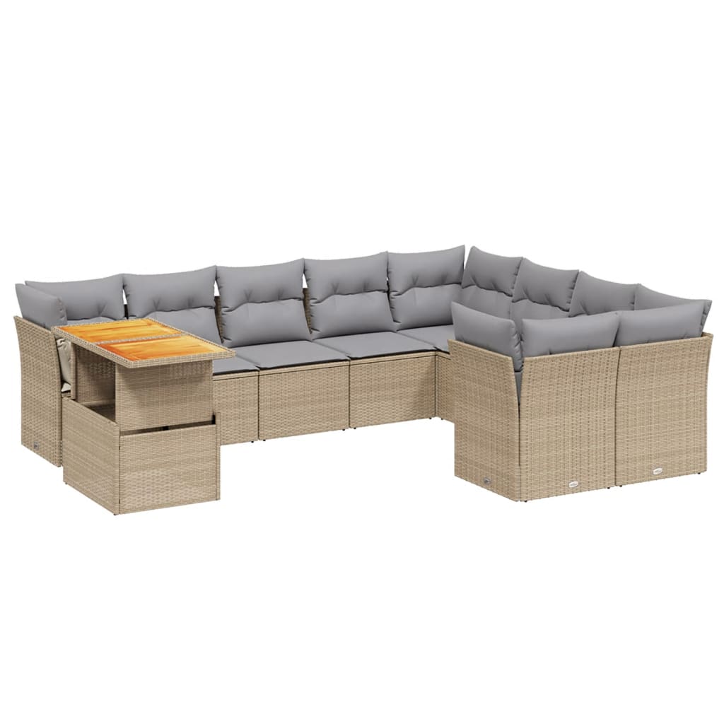 vidaXL 10-Piece Lounge Set with Cushions Poly Rattan Black