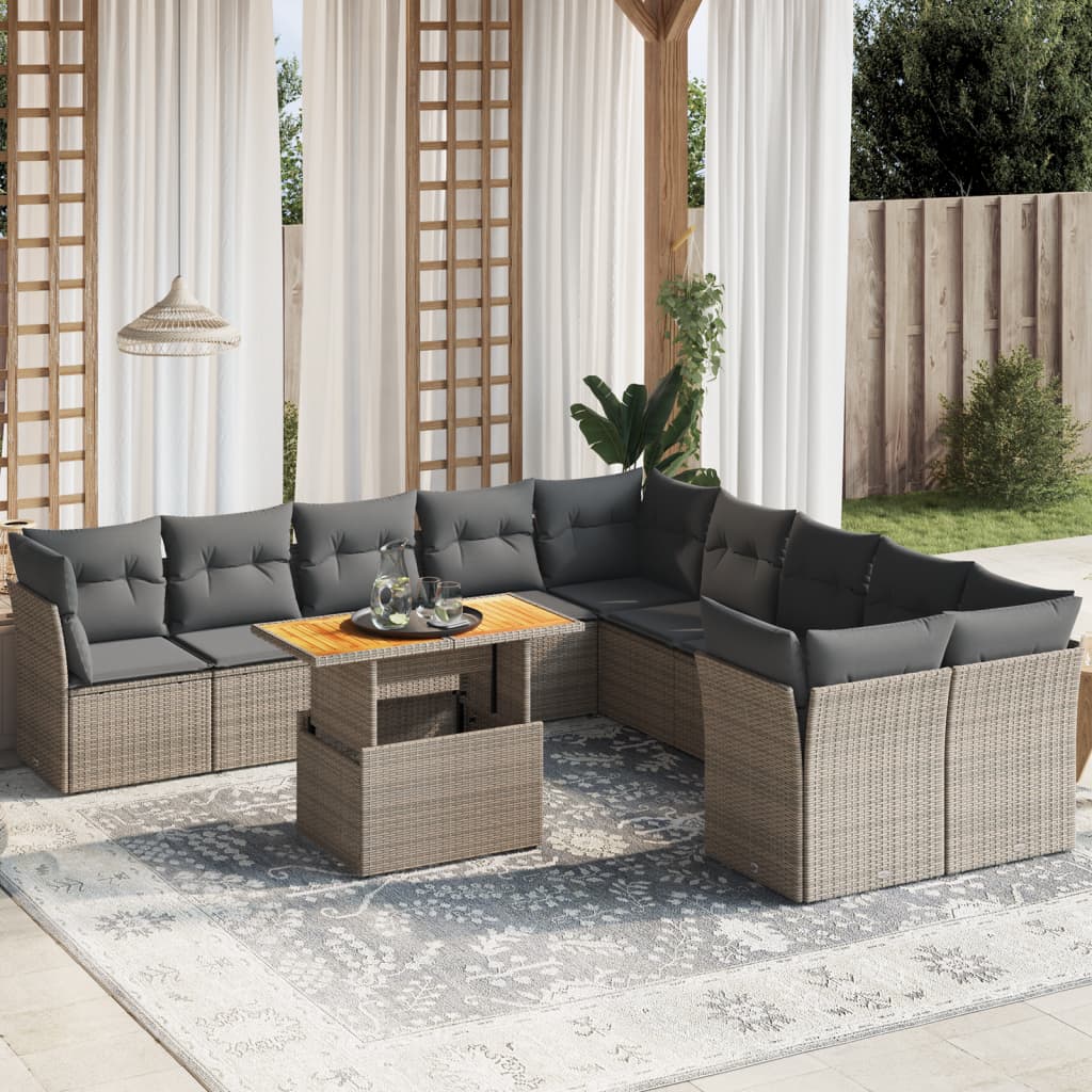 vidaXL 11-delige Loungeset met kussens poly rattan zwart