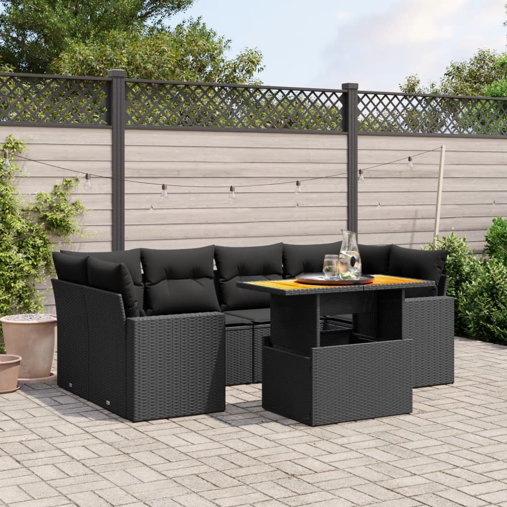 vidaXL 7-Piece Lounge Set with Cushions Poly Rattan Black