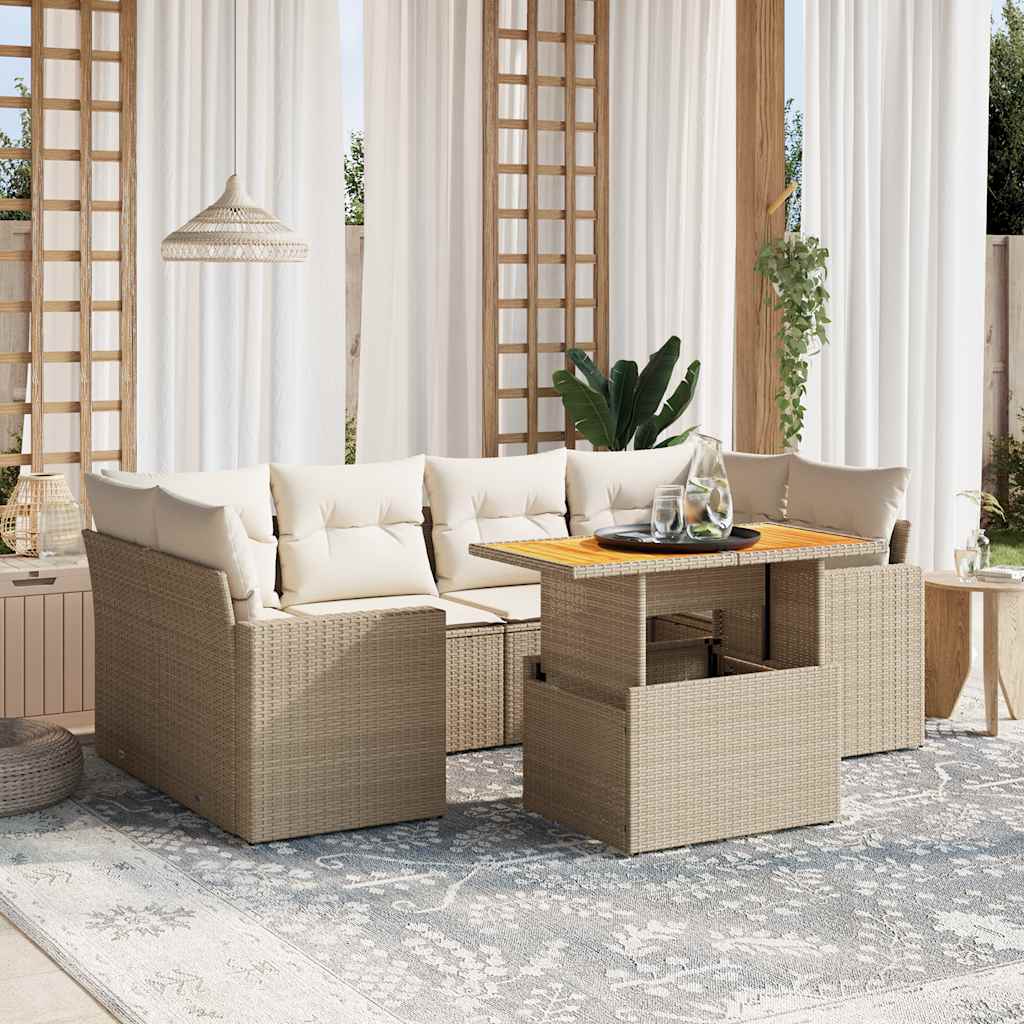 vidaXL 7-Piece Lounge Set with Cushions Poly Rattan Black