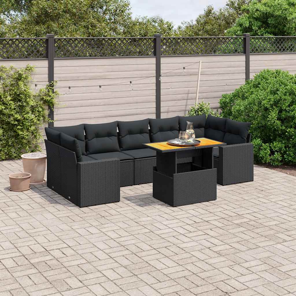 vidaXL 8-piece Lounge Set with Cushions Poly Rattan Black