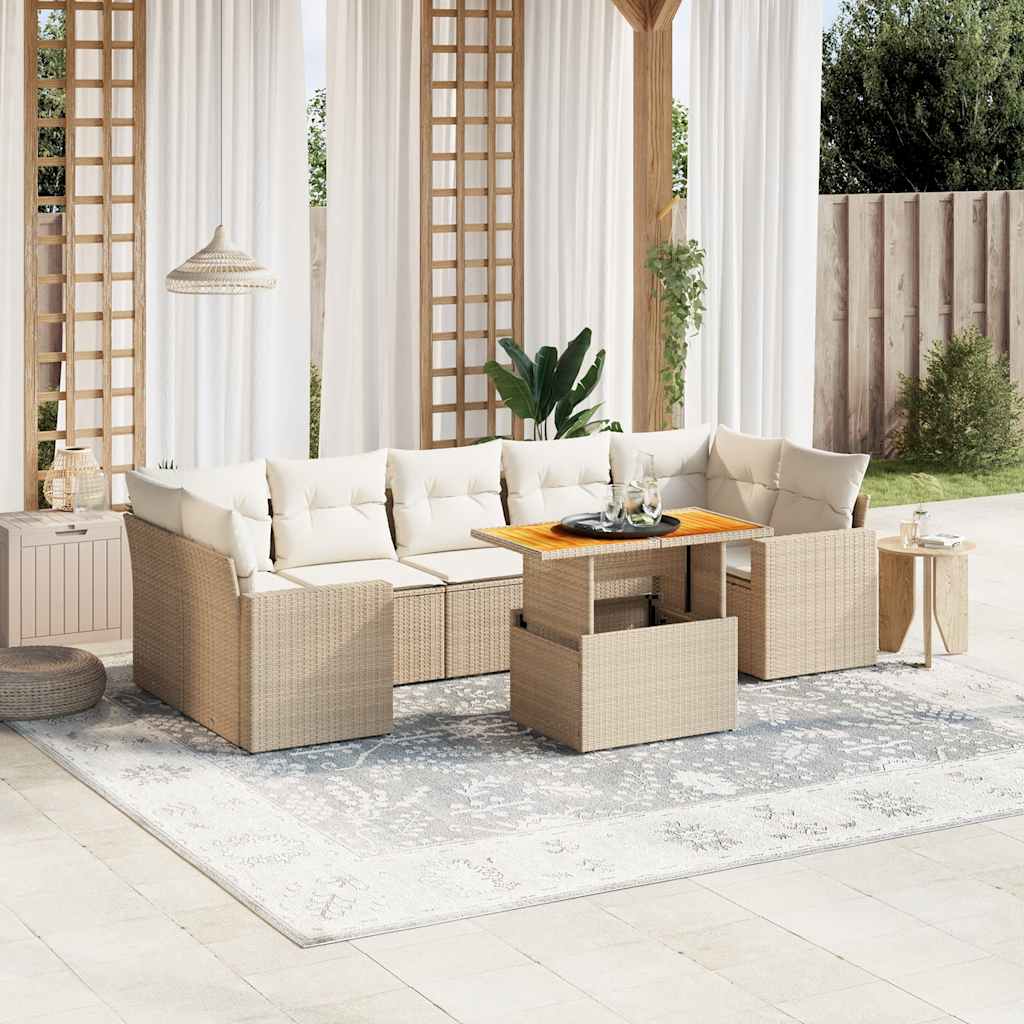 vidaXL 8-piece Lounge Set with Cushions Poly Rattan Black