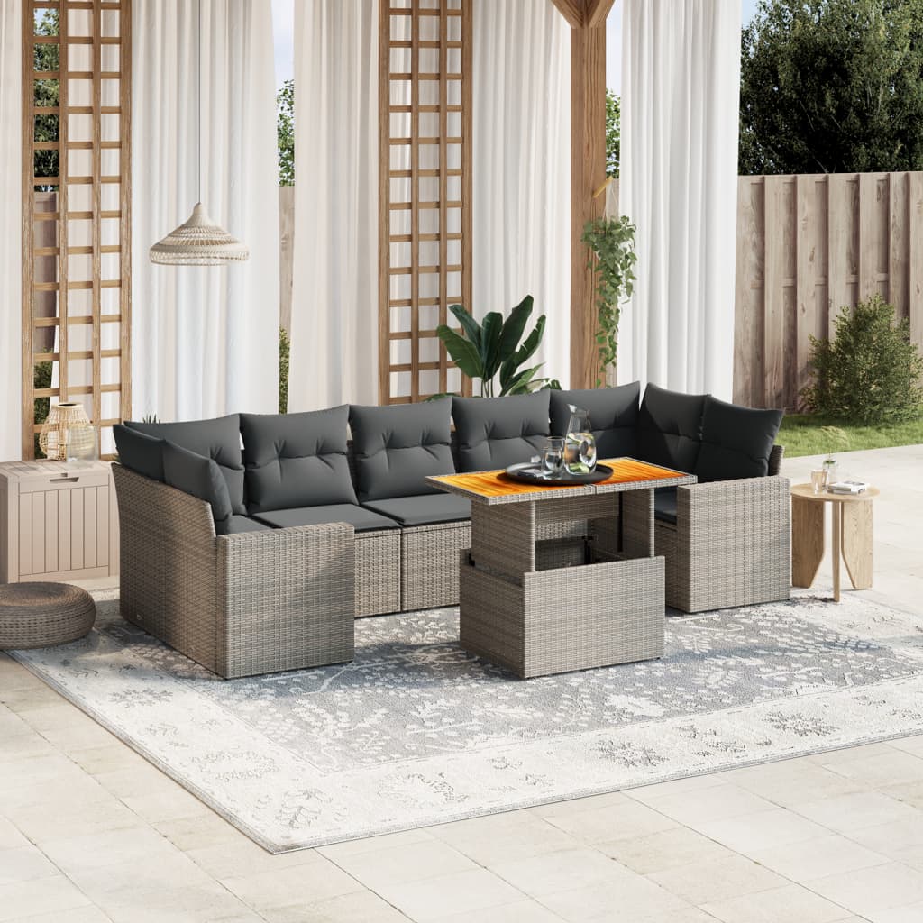 vidaXL 8-piece Lounge Set with Cushions Poly Rattan Black