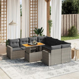 vidaXL 9-delige Loungeset met kussens poly rattan zwart
