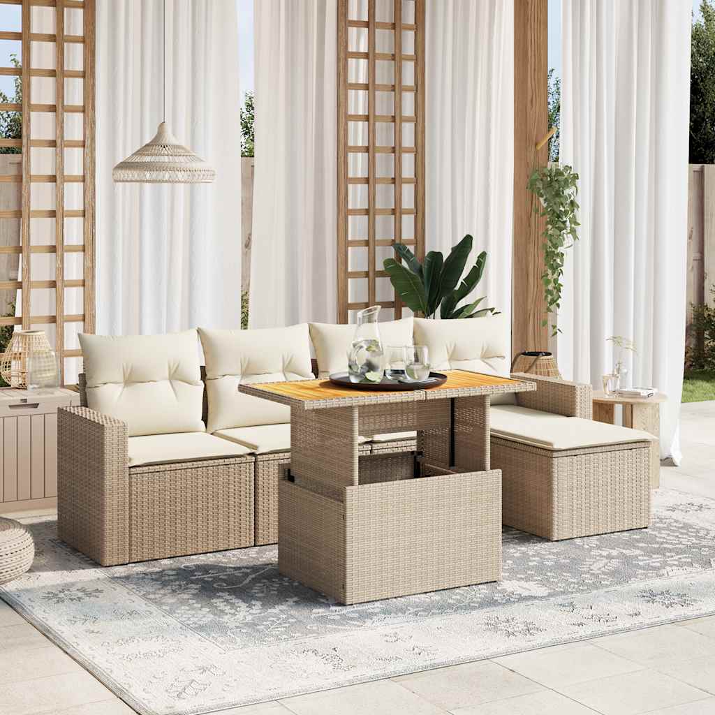 vidaXL 6-delige Loungeset met kussens poly rattan zwart