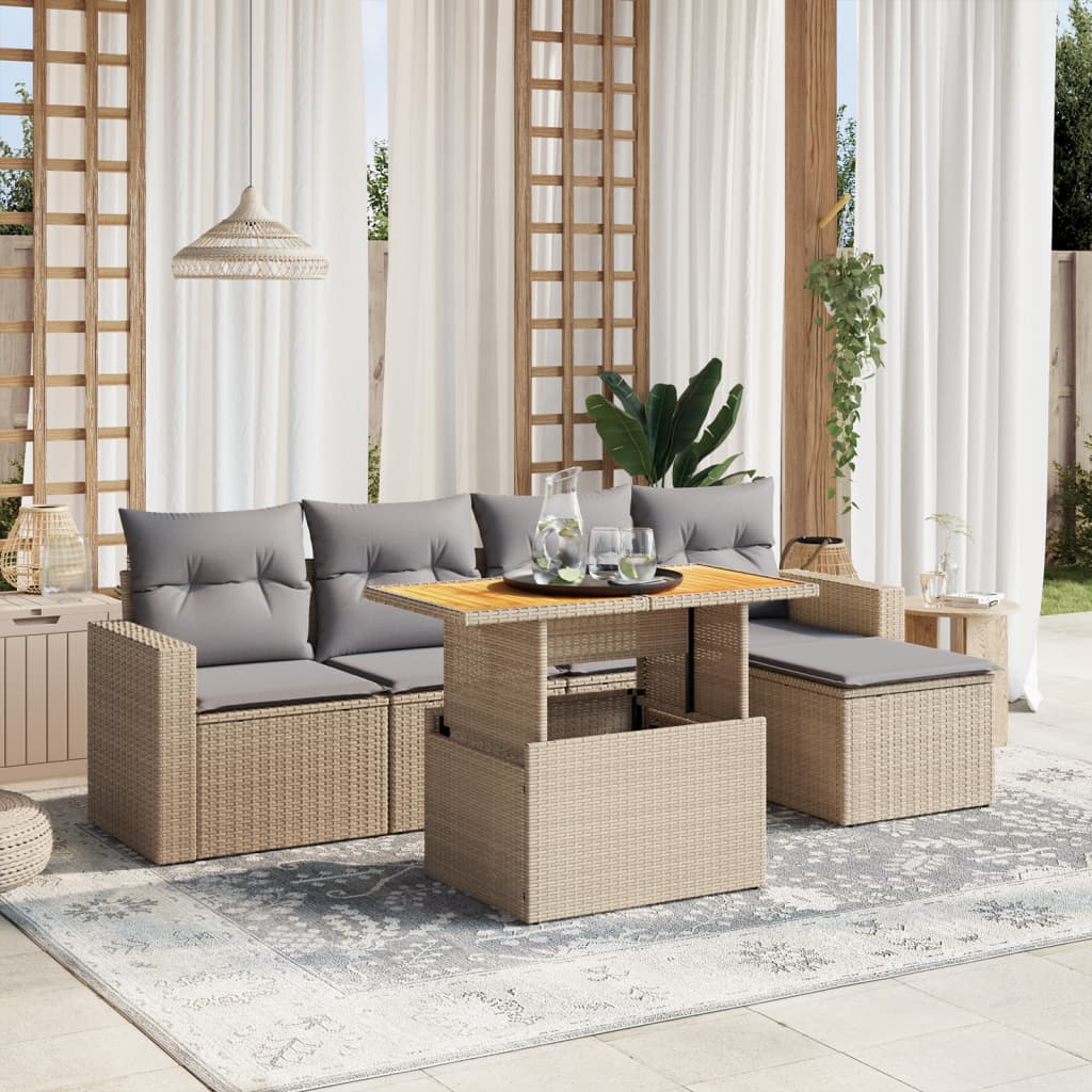 vidaXL 6-delige Loungeset met kussens poly rattan zwart