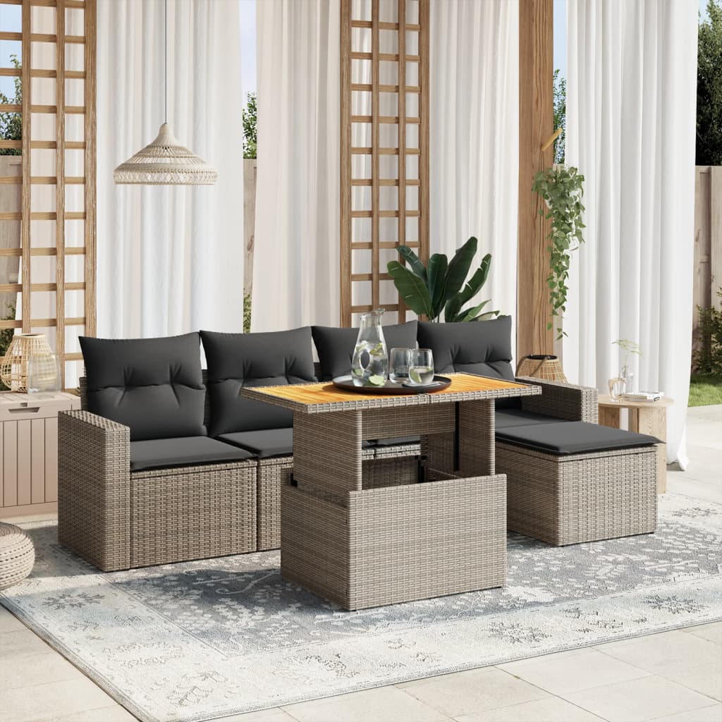 vidaXL 6-delige Loungeset met kussens poly rattan zwart