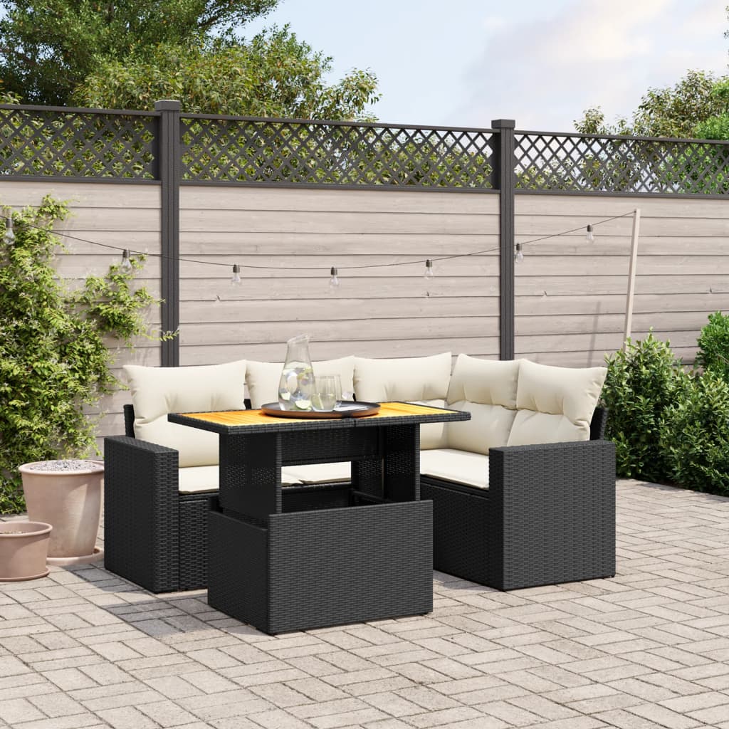 vidaXL 5-piece Lounge Set with Cushions Poly Rattan Black