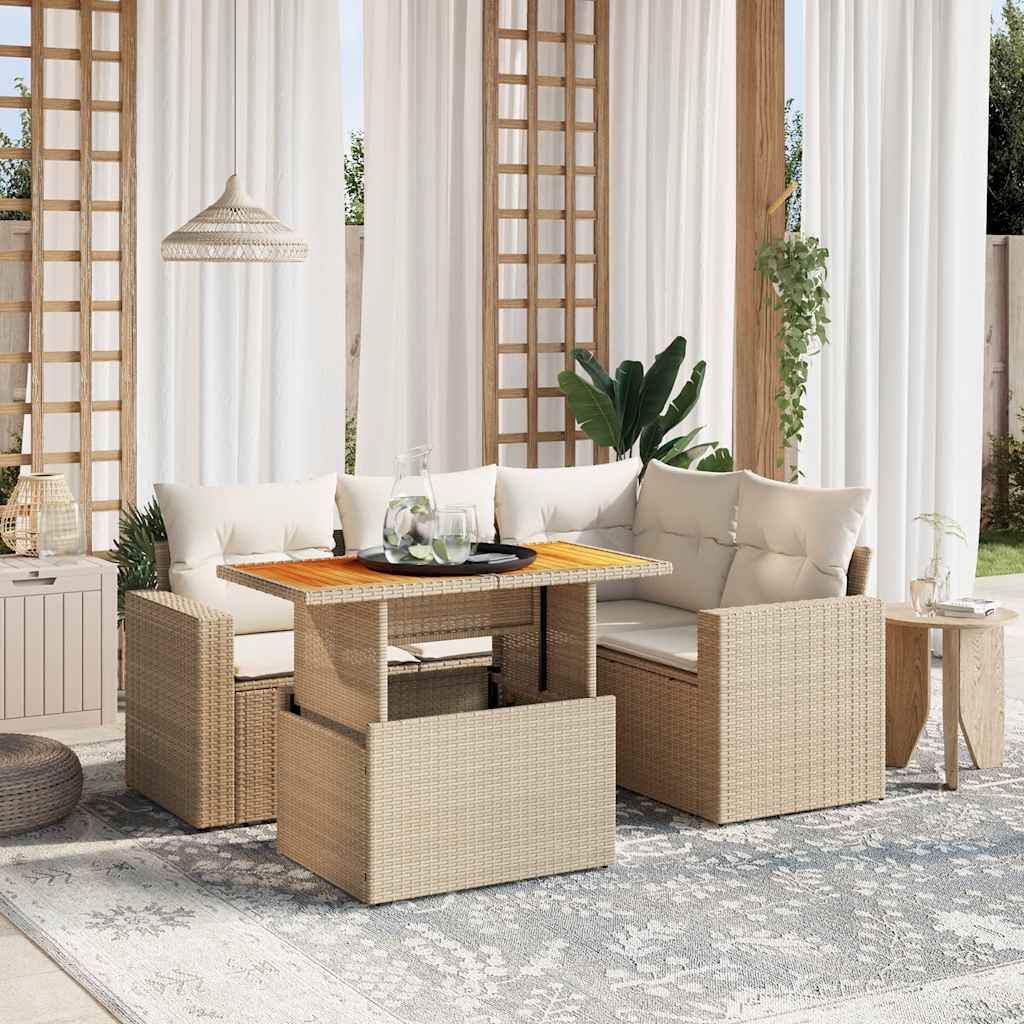 vidaXL 5-piece Lounge Set with Cushions Poly Rattan Black