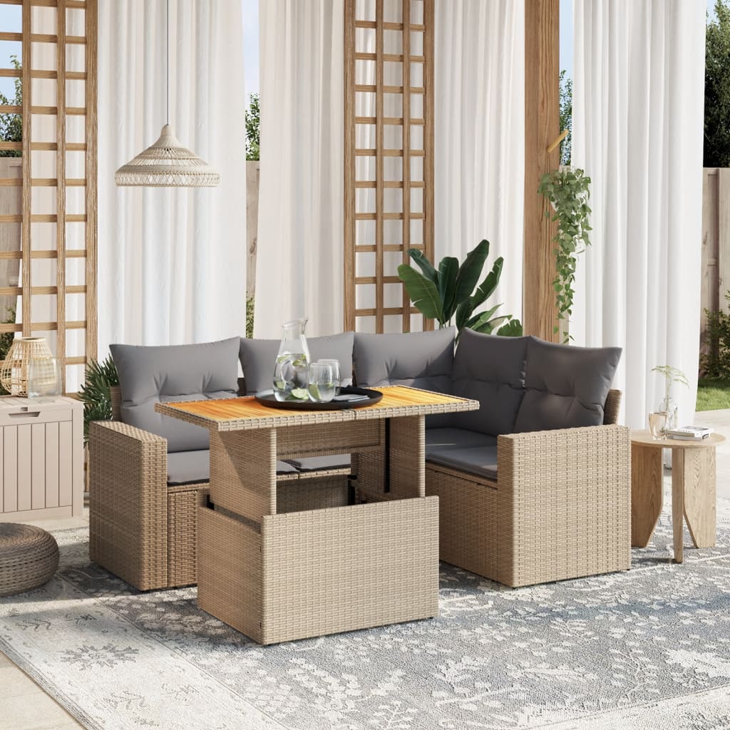 vidaXL 5-piece Lounge Set with Cushions Poly Rattan Black