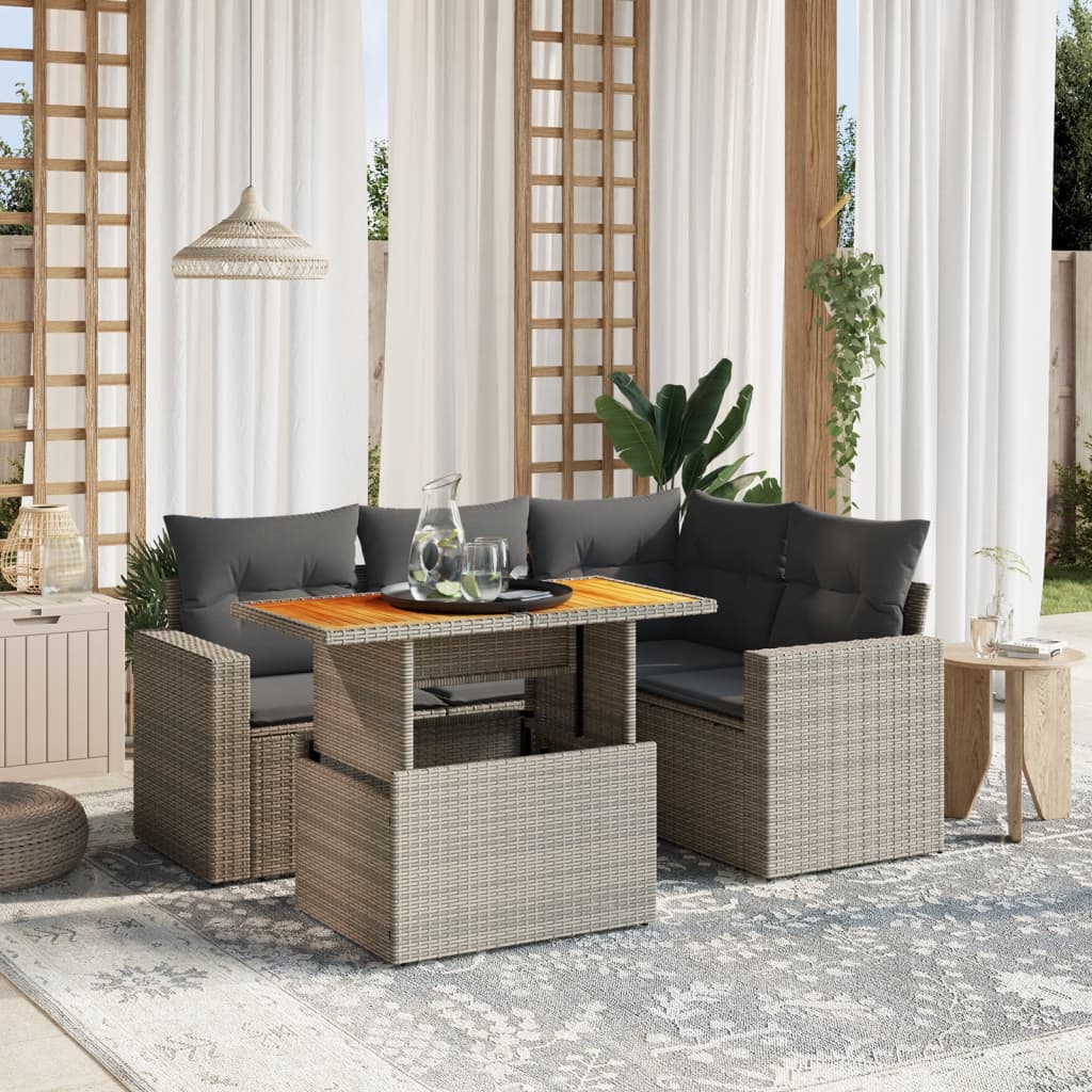 vidaXL 5-piece Lounge Set with Cushions Poly Rattan Black