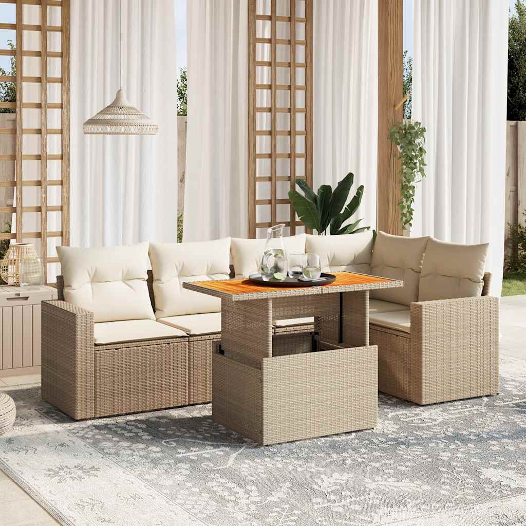 vidaXL 6-Piece Lounge Set with Cushions Poly Rattan Black