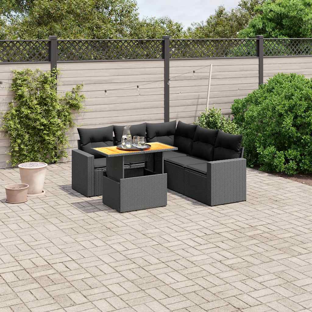 vidaXL 6-Piece Lounge Set with Cushions Poly Rattan Black