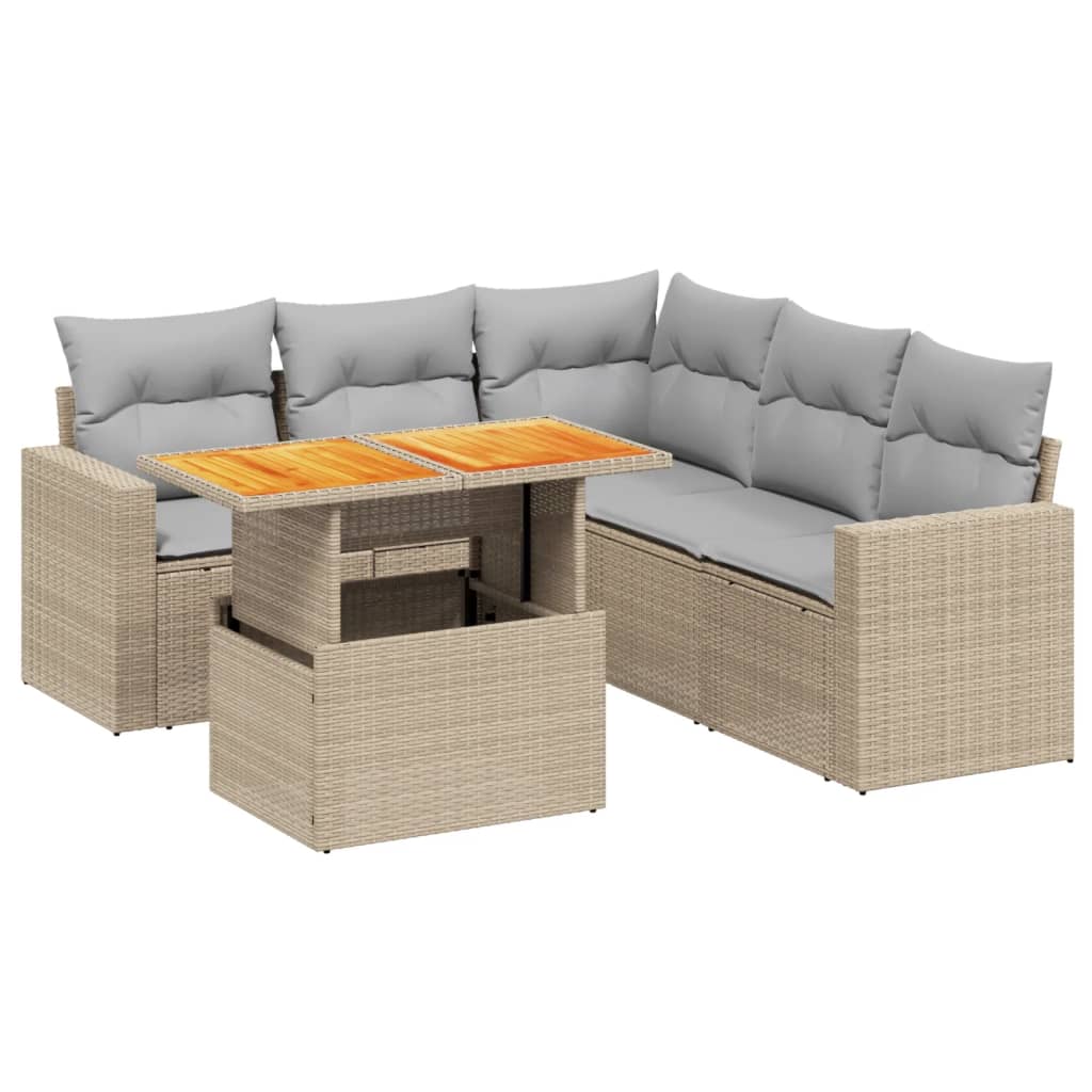 vidaXL 6-Piece Lounge Set with Cushions Poly Rattan Black