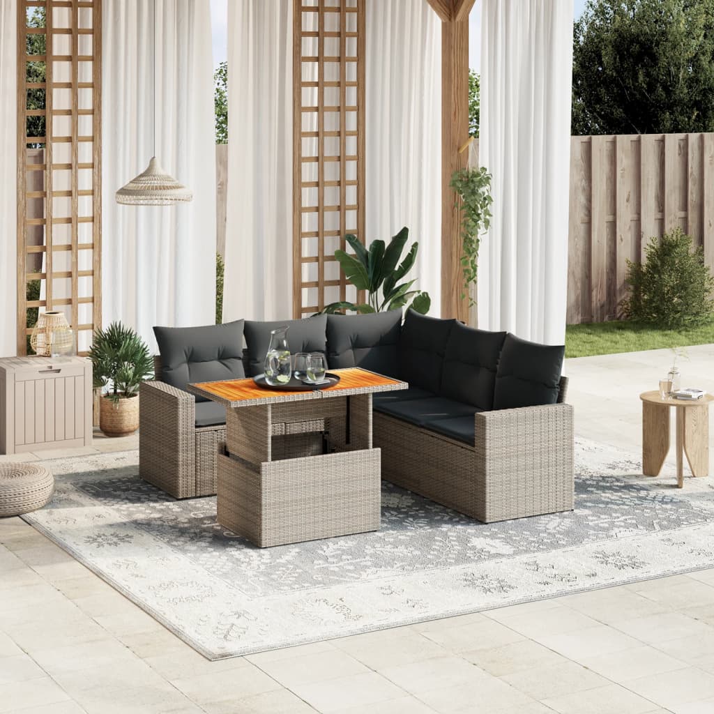 vidaXL 6-Piece Lounge Set with Cushions Poly Rattan Black