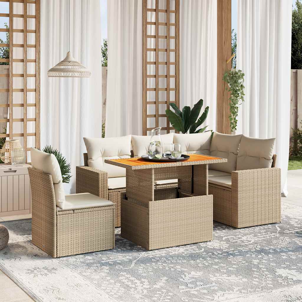 vidaXL 6-Piece Lounge Set with Cushions Poly Rattan Black