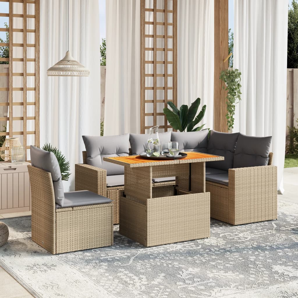 vidaXL 6-Piece Lounge Set with Cushions Poly Rattan Black