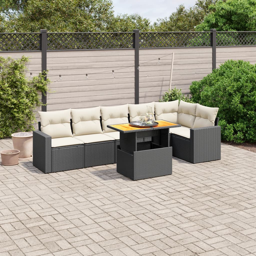vidaXL 7-delige Loungeset met kussens poly rattan zwart