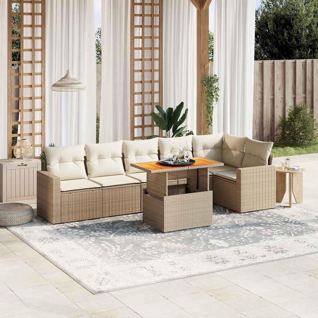 vidaXL 7-delige Loungeset met kussens poly rattan zwart