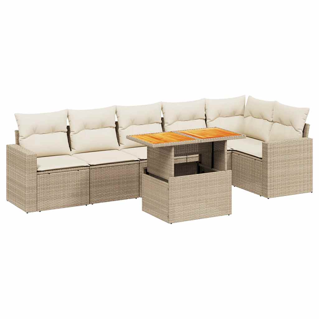vidaXL 7-delige Loungeset met kussens poly rattan zwart