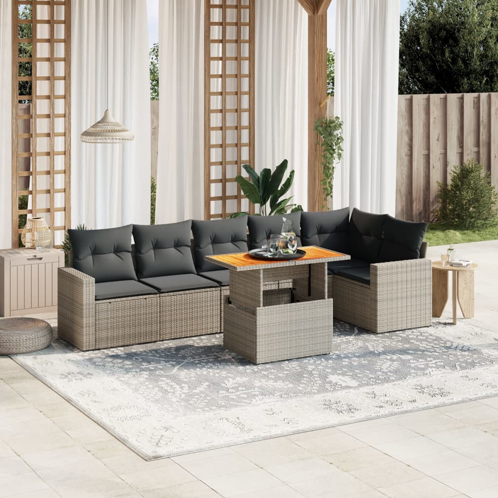 vidaXL 7-delige Loungeset met kussens poly rattan zwart