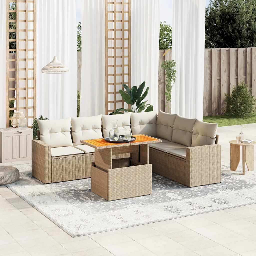 vidaXL 7-delige Loungeset met kussens poly rattan zwart