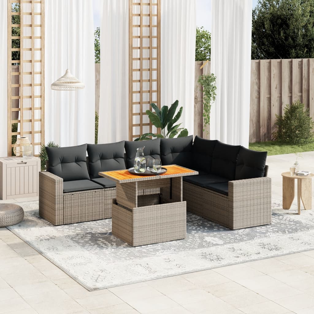 vidaXL 7-delige Loungeset met kussens poly rattan zwart