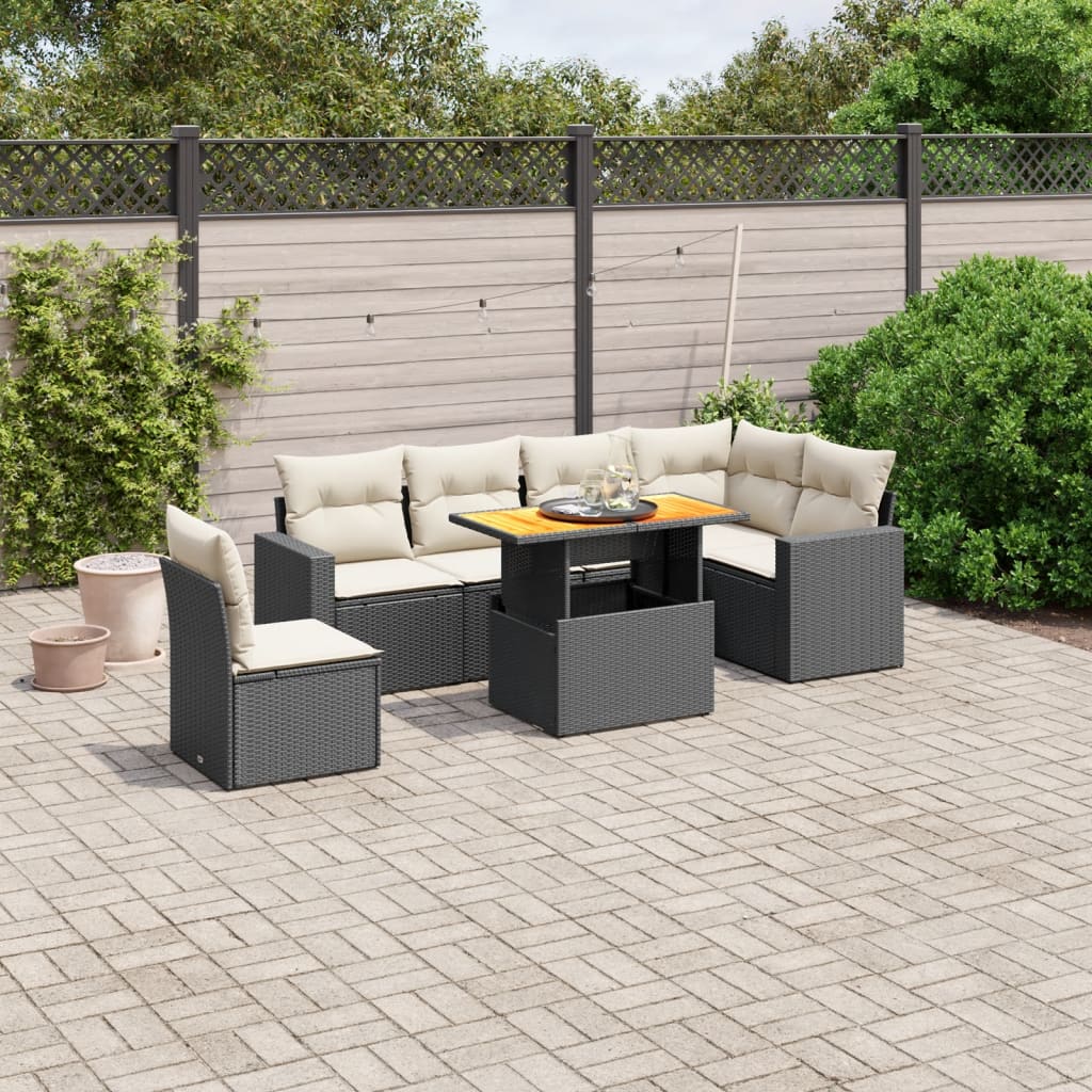 vidaXL 7-delige Loungeset met kussens poly rattan zwart