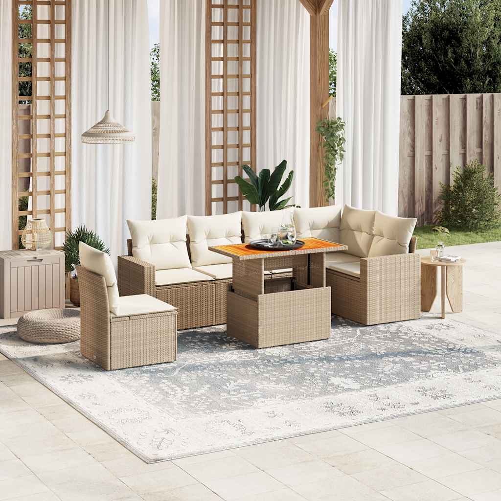 vidaXL 7-delige Loungeset met kussens poly rattan zwart