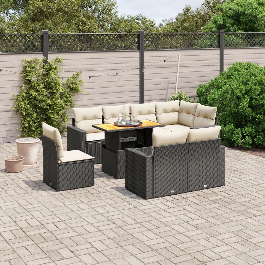 vidaXL 9-piece Poly Rattan Lounge Set with Cushions Black